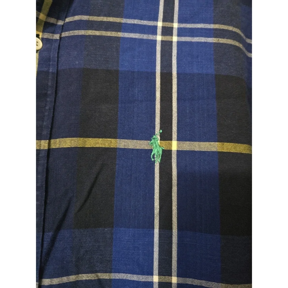 Vintage Polo Ralph Lauren‎ Shirt Mens Medium Blue Plaid Blaire Pony
